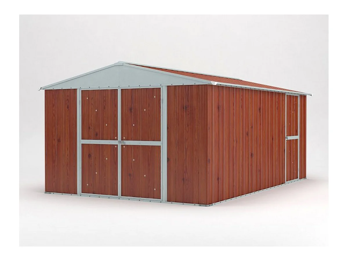 Box garage lamiera zincata casetta giardino acciaio 360x430cm x h2.10m - 185KG - 15,48mq - FINITURA LEGNO