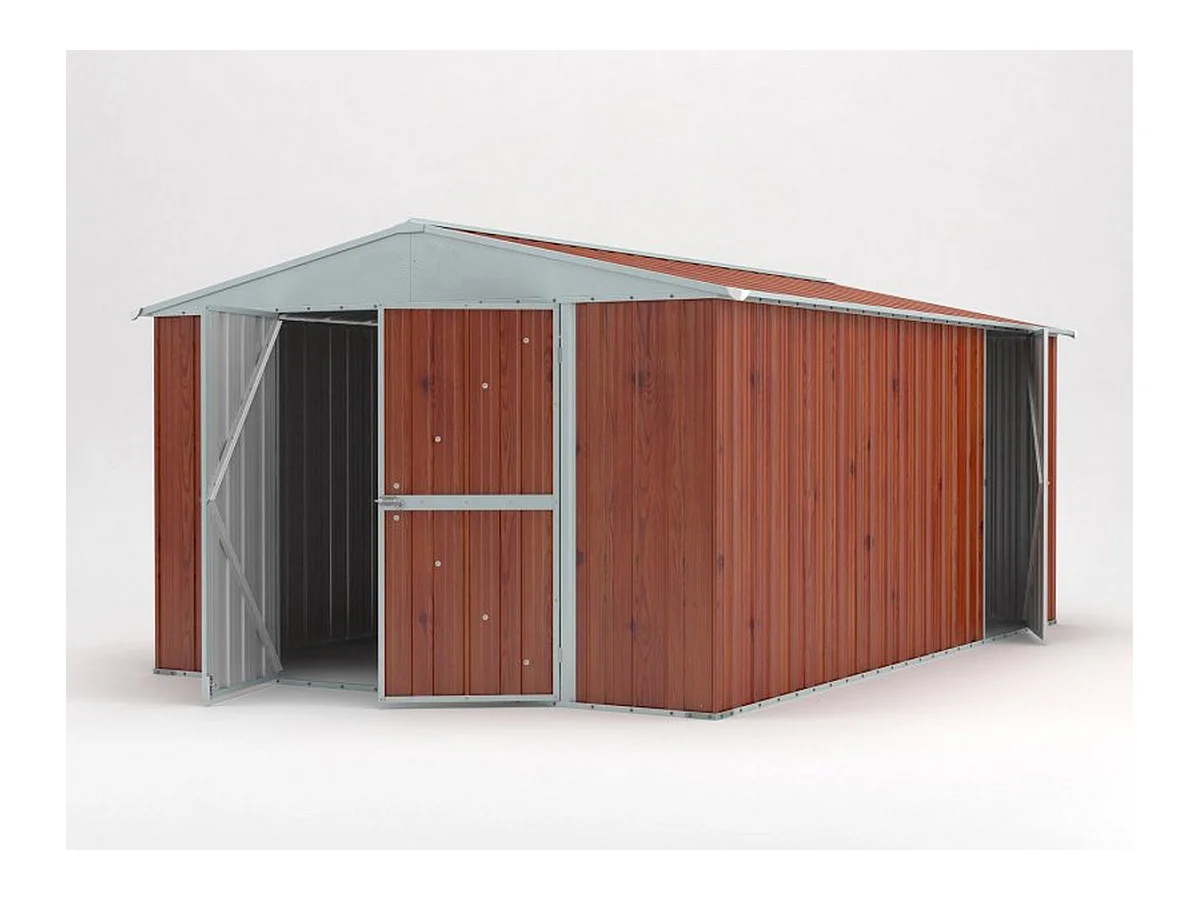 Box garage lamiera zincata casetta giardino acciaio 360x430cm x h2.10m - 185KG - 15,48mq - FINITURA LEGNO