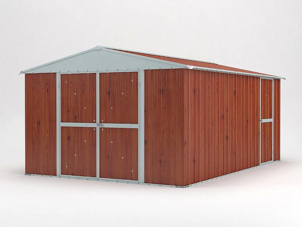 Box garage lamiera zincata casetta giardino acciaio 360x430cm x h2.10m - 185KG - 15,48mq - FINITURA LEGNO