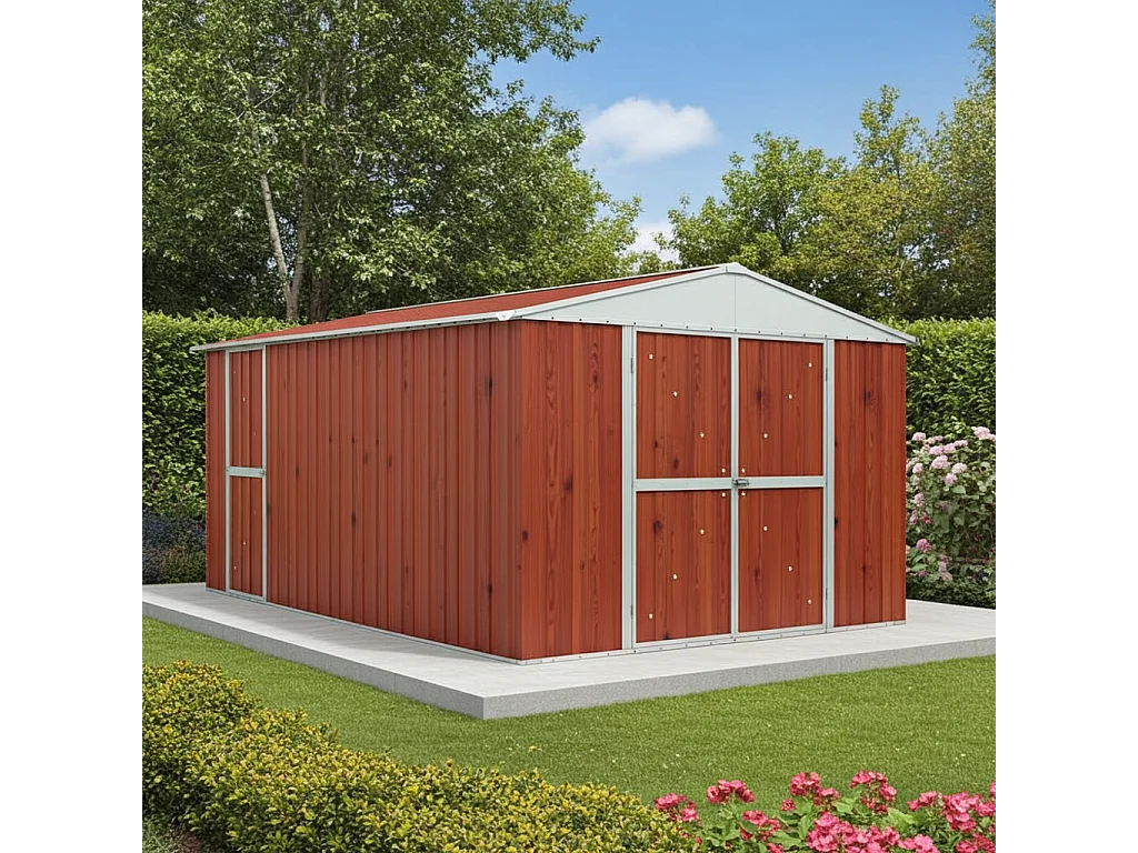 Box garage lamiera zincata casetta giardino acciaio 360x430cm x h2.10m - 185KG - 15,48mq - FINITURA LEGNO