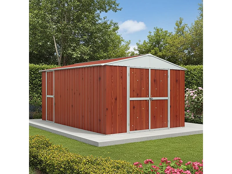 Box garage lamiera zincata casetta giardino acciaio 360x430cm x h2.10m - 185KG - 15,48mq - FINITURA LEGNO