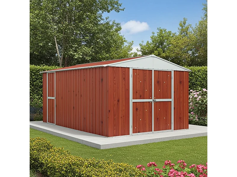 Box garage lamiera zincata casetta giardino acciaio 360x430cm x h2.10m - 185KG - 15,48mq - FINITURA LEGNO