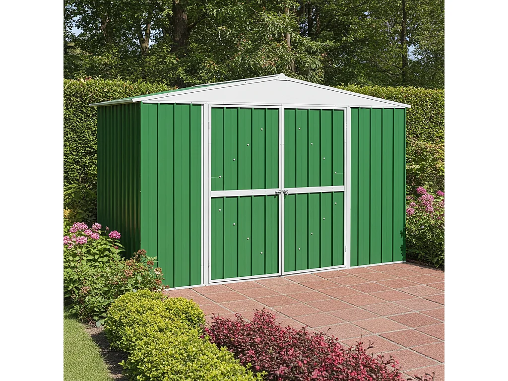 Box in Acciaio Zincato garage attrezzi lamiera 360x3.45cm x h2.12m - 150KG - 12,42mq - VERDE