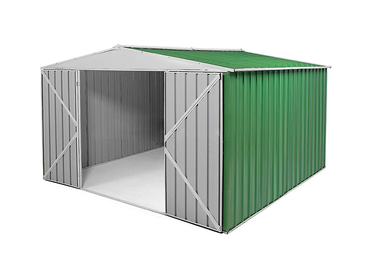 Box in Acciaio Zincato garage attrezzi lamiera 360x3.45cm x h2.12m - 150KG - 12,42mq - VERDE