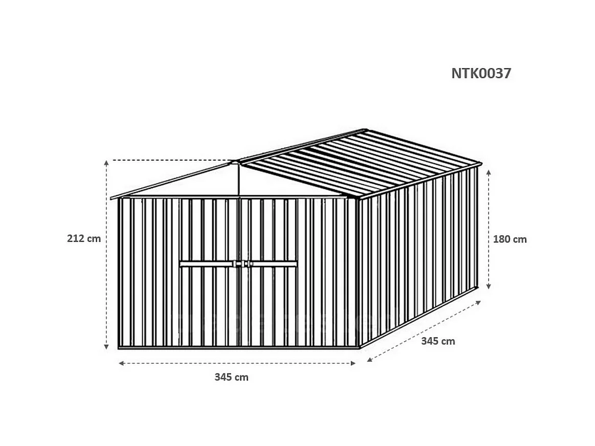 Box in Acciaio Zincato garage attrezzi lamiera 360x3.45cm x h2.12m - 150KG - 12,42mq - VERDE