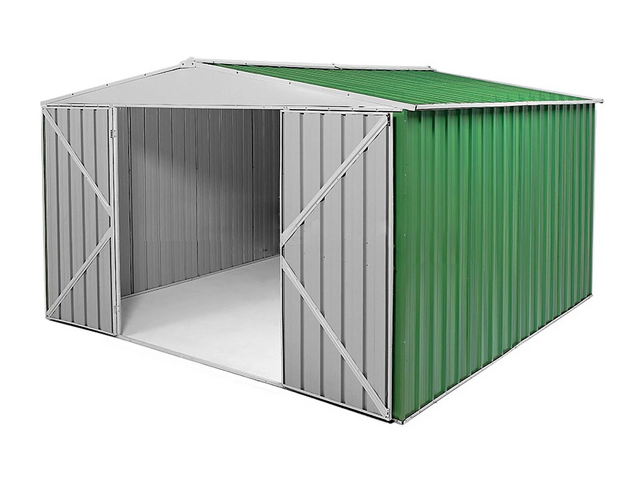 Box in Acciaio Zincato garage attrezzi lamiera 360x3.45cm x h2.12m - 150KG - 12,42mq - VERDE