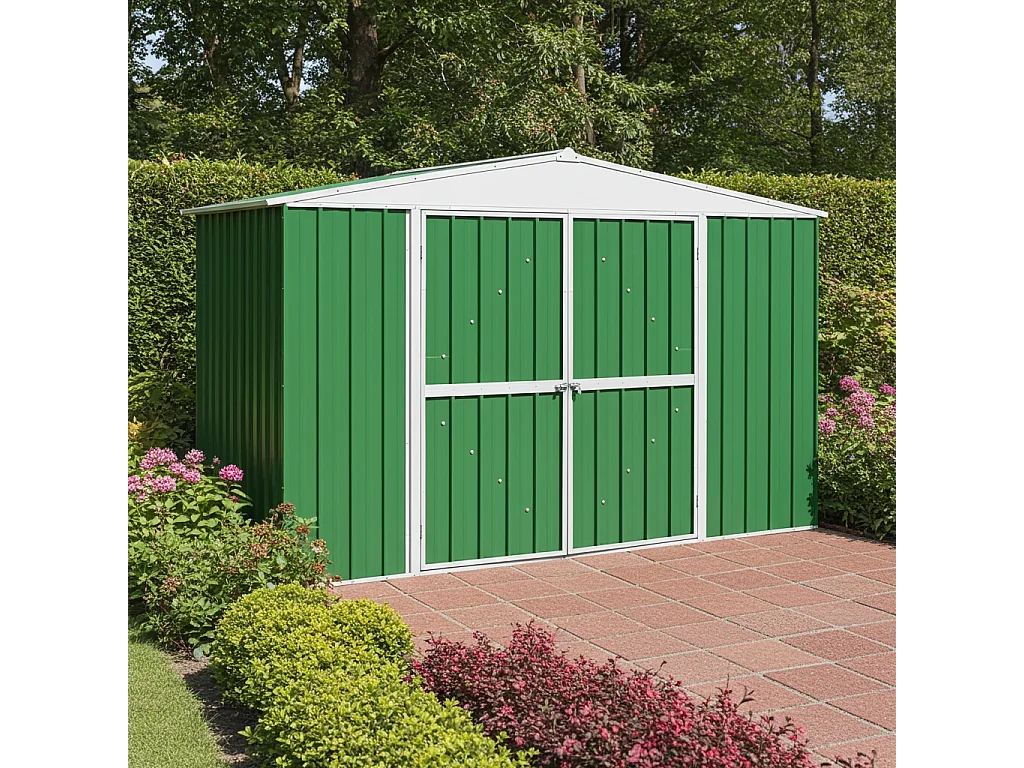 Box in Acciaio Zincato garage attrezzi lamiera 360x3.45cm x h2.12m - 150KG - 12,42mq - VERDE