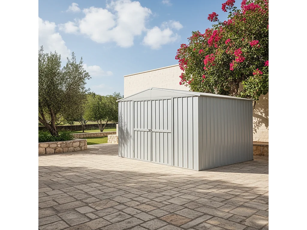 Box acciaio casetta giardino in lamiera deposito attrezzi 360x175cm x h 212cm - 110 kg - 6,30 mq - BIANCO