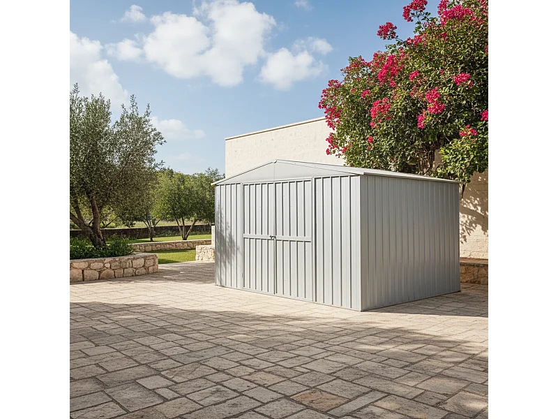 Box acciaio casetta giardino in lamiera deposito attrezzi 360x175cm x h 212cm - 110 kg - 6,30 mq - BIANCO