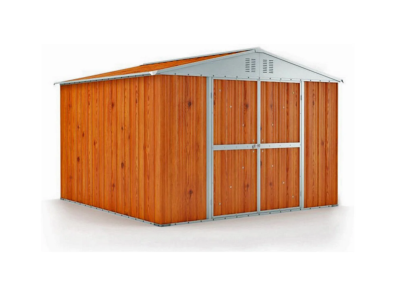 Casetta acciaio da giardino in lamiera zincata 327x269cm x h 215cm - 132 kg - 8,80mq - FINITURA LEGNO