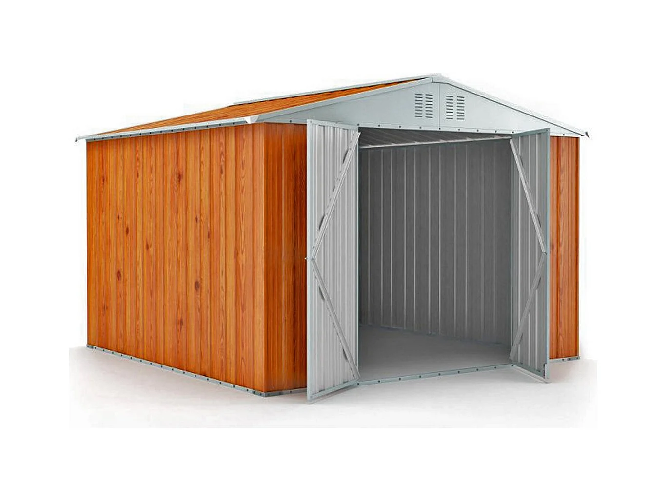 Casetta acciaio da giardino in lamiera zincata 327x269cm x h 215cm - 132 kg - 8,80mq - FINITURA LEGNO