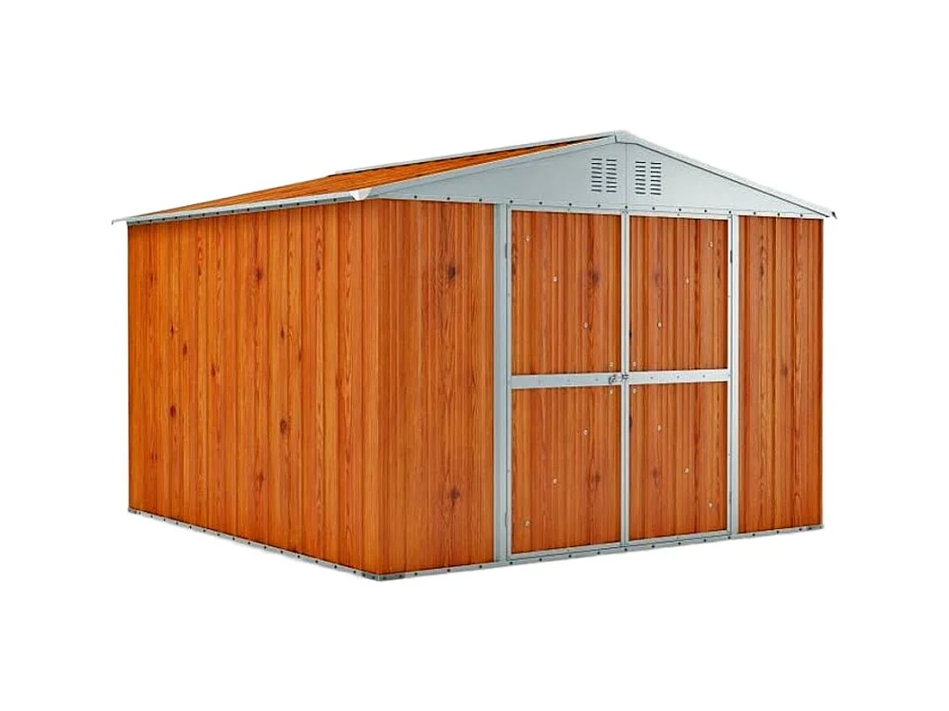 Casetta acciaio da giardino in lamiera zincata 327x269cm x h 215cm - 132 kg - 8,80mq - FINITURA LEGNO