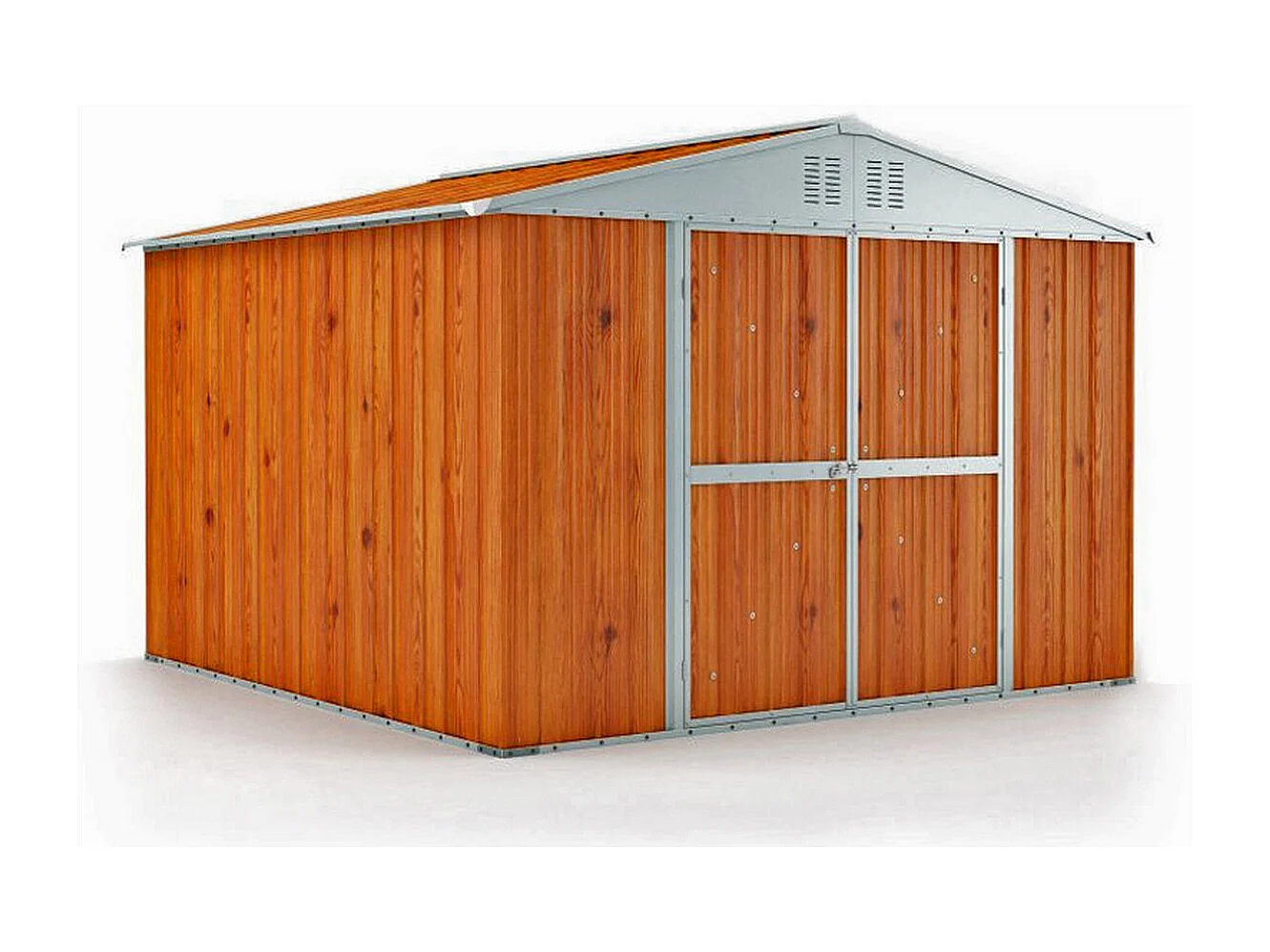 Casetta acciaio da giardino in lamiera zincata 327x269cm x h 215cm - 132 kg - 8,80mq - FINITURA LEGNO