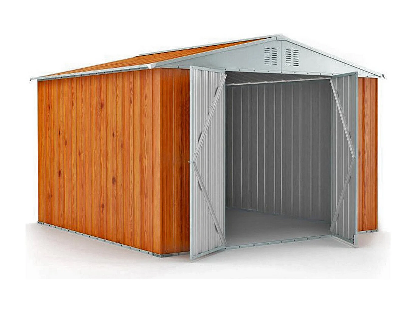 Casetta acciaio da giardino in lamiera zincata 327x269cm x h 215cm - 132 kg - 8,80mq - FINITURA LEGNO