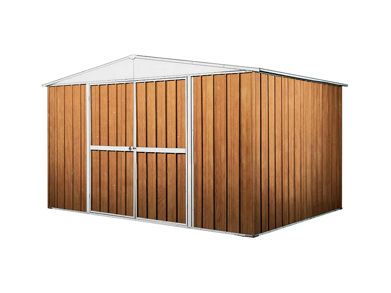 Box in Acciaio Zincato garage attrezzi lamiera 360x3.45cm x h2.12m - 150KG - 12,42mq - FINITURA LEGNO