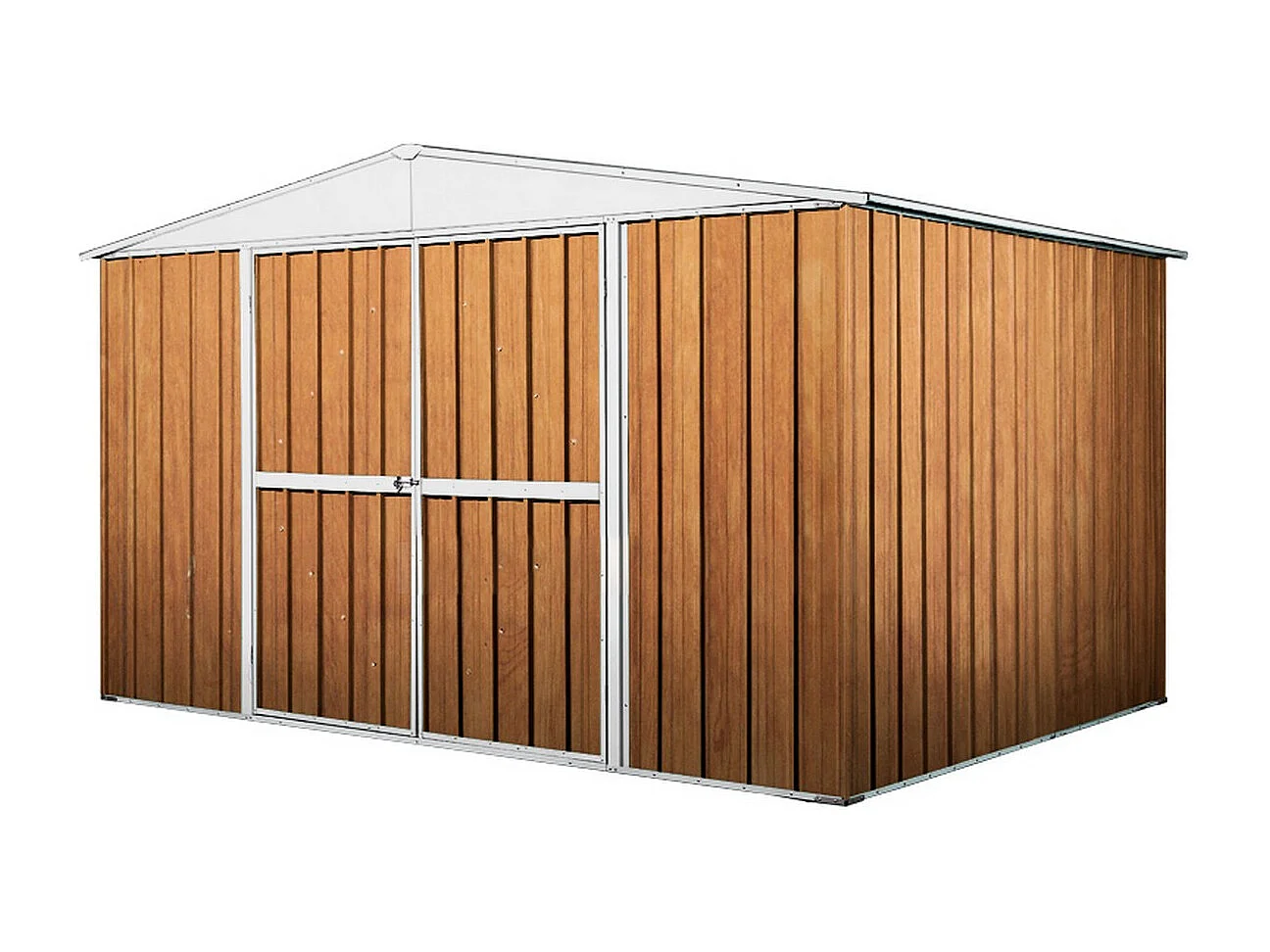 Box in Acciaio Zincato garage attrezzi lamiera 360x3.45cm x h2.12m - 150KG - 12,42mq - FINITURA LEGNO
