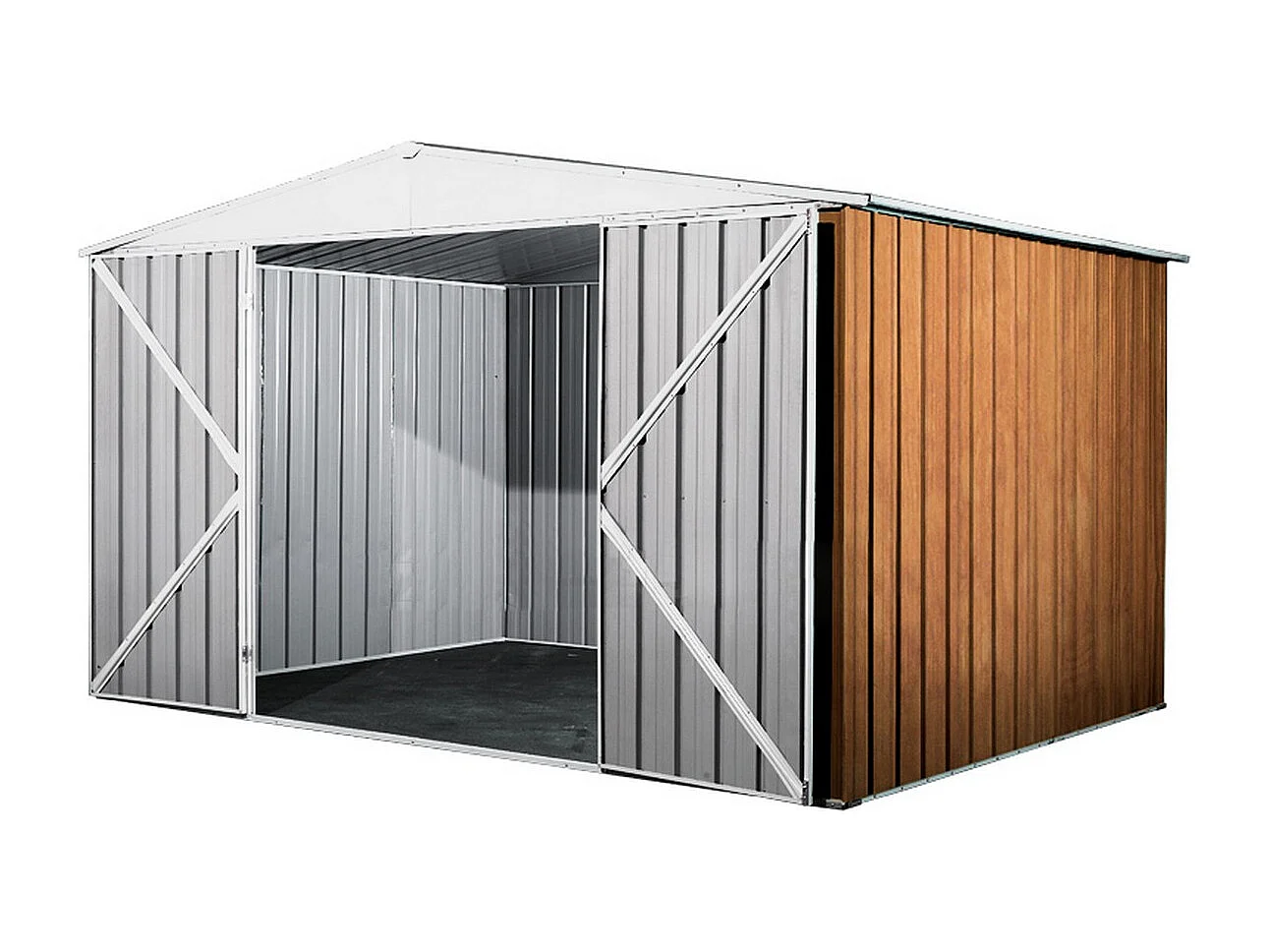 Box in Acciaio Zincato garage attrezzi lamiera 360x3.45cm x h2.12m - 150KG - 12,42mq - FINITURA LEGNO