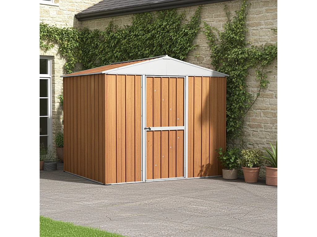 Box in Acciaio Zincato casetta attrezzi in lamiera 276x260cm x h2.12m - 110KG - 7,2mq - FINITURA LEGNO