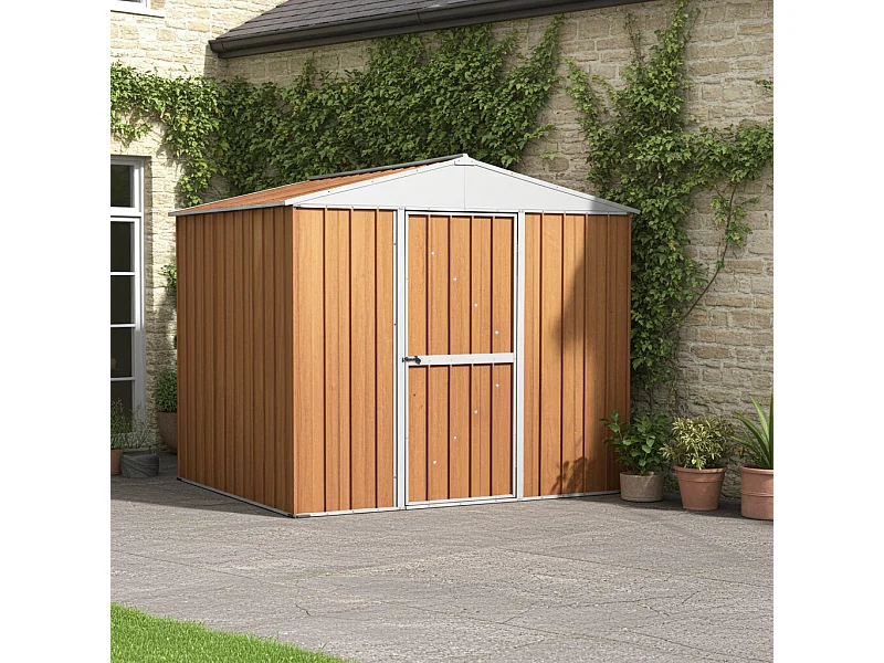 Box in Acciaio Zincato casetta attrezzi in lamiera 276x260cm x h2.12m - 110KG - 7,2mq - FINITURA LEGNO