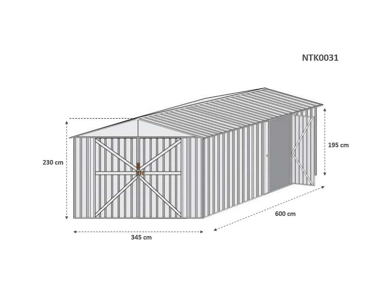 Box garage auto lamiera capanno in Acciaio Zincato 360x600cm x h2.32m - 346KG - 21,6mq - BIANCO