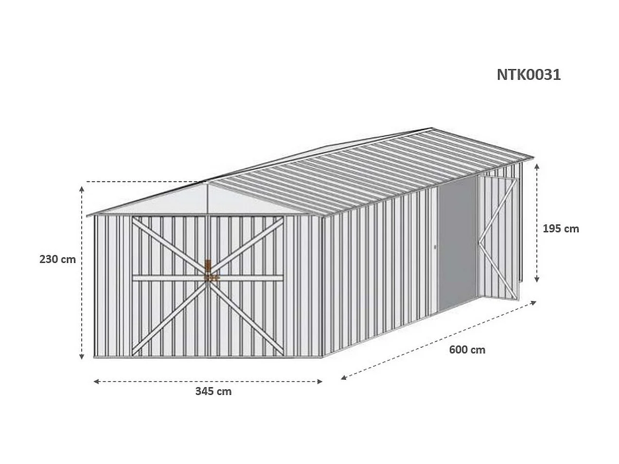 Box garage auto lamiera capanno in Acciaio Zincato 360x600cm x h2.32m - 346KG - 21,6mq - BIANCO