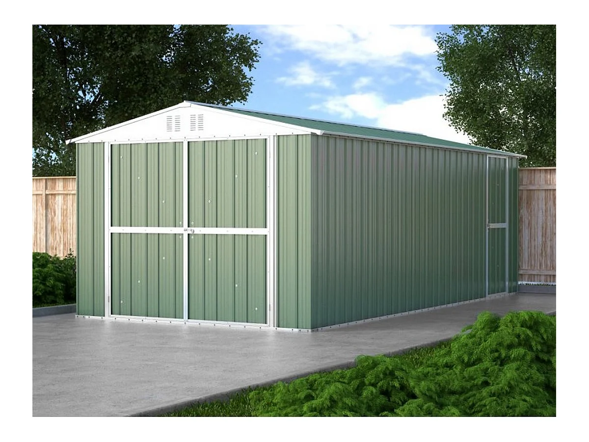 Box in lamiera garage auto Acciaio Zincato 327x611cm x h2.35m - 346KG - 19,98mq - VERDE