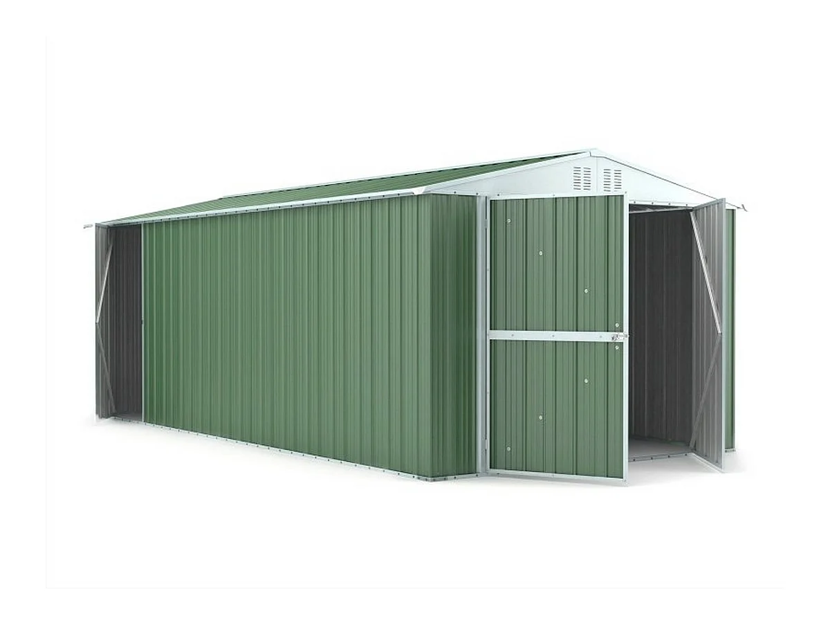 Box in lamiera garage auto Acciaio Zincato 327x611cm x h2.35m - 346KG - 19,98mq - VERDE