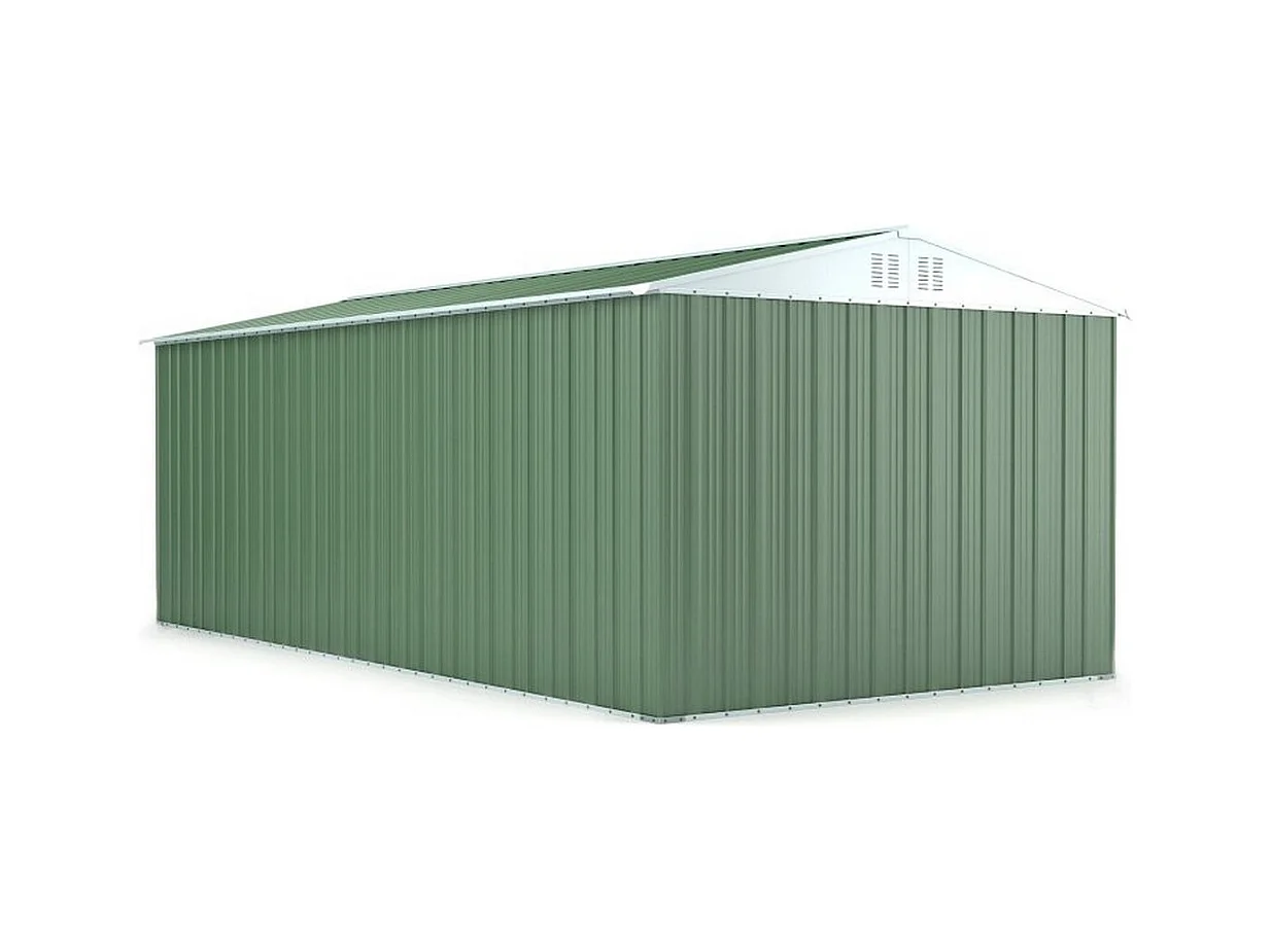 Box in lamiera garage auto Acciaio Zincato 327x611cm x h2.35m - 346KG - 19,98mq - VERDE