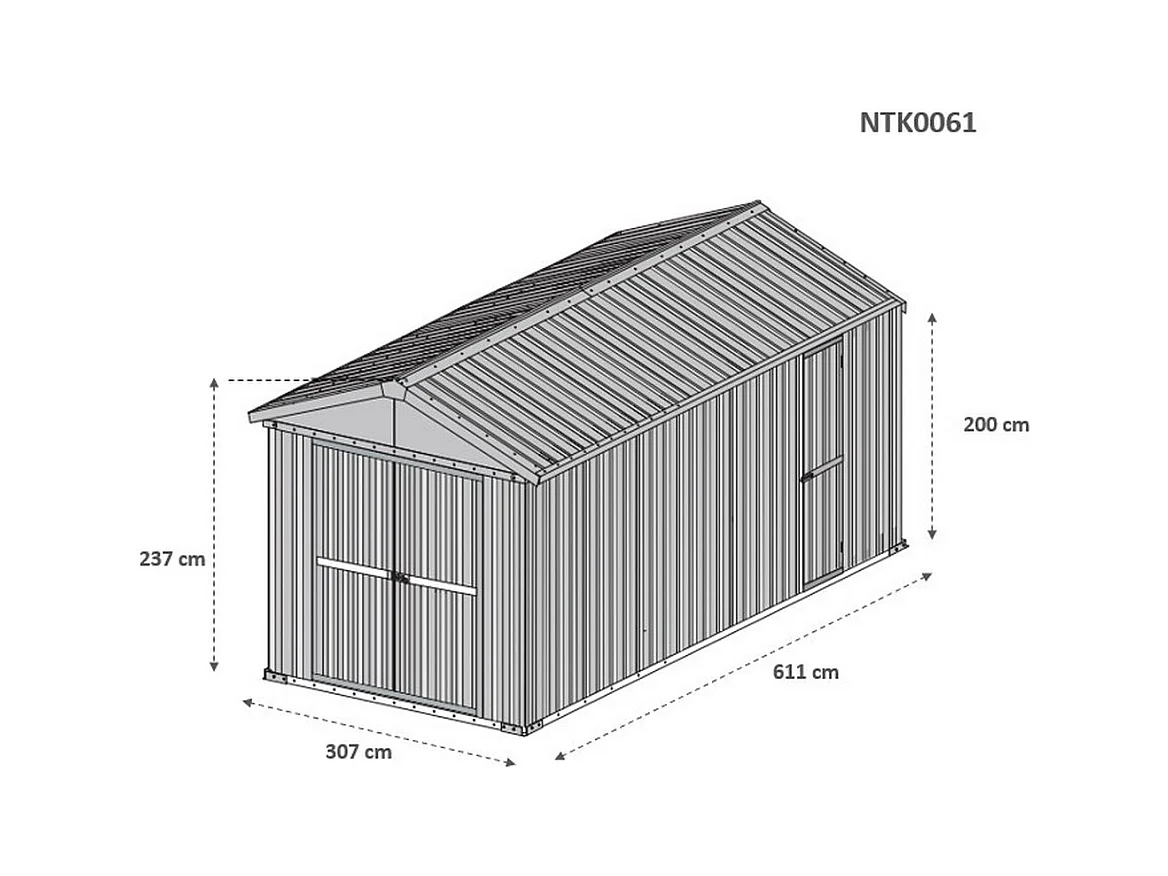 Box in lamiera garage auto Acciaio Zincato 327x611cm x h2.35m - 346KG - 19,98mq - VERDE