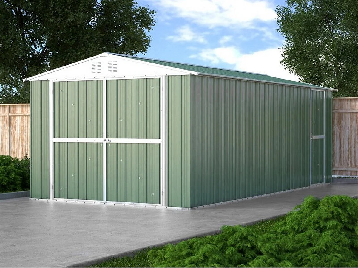 Box in lamiera garage auto Acciaio Zincato 327x611cm x h2.35m - 346KG - 19,98mq - VERDE