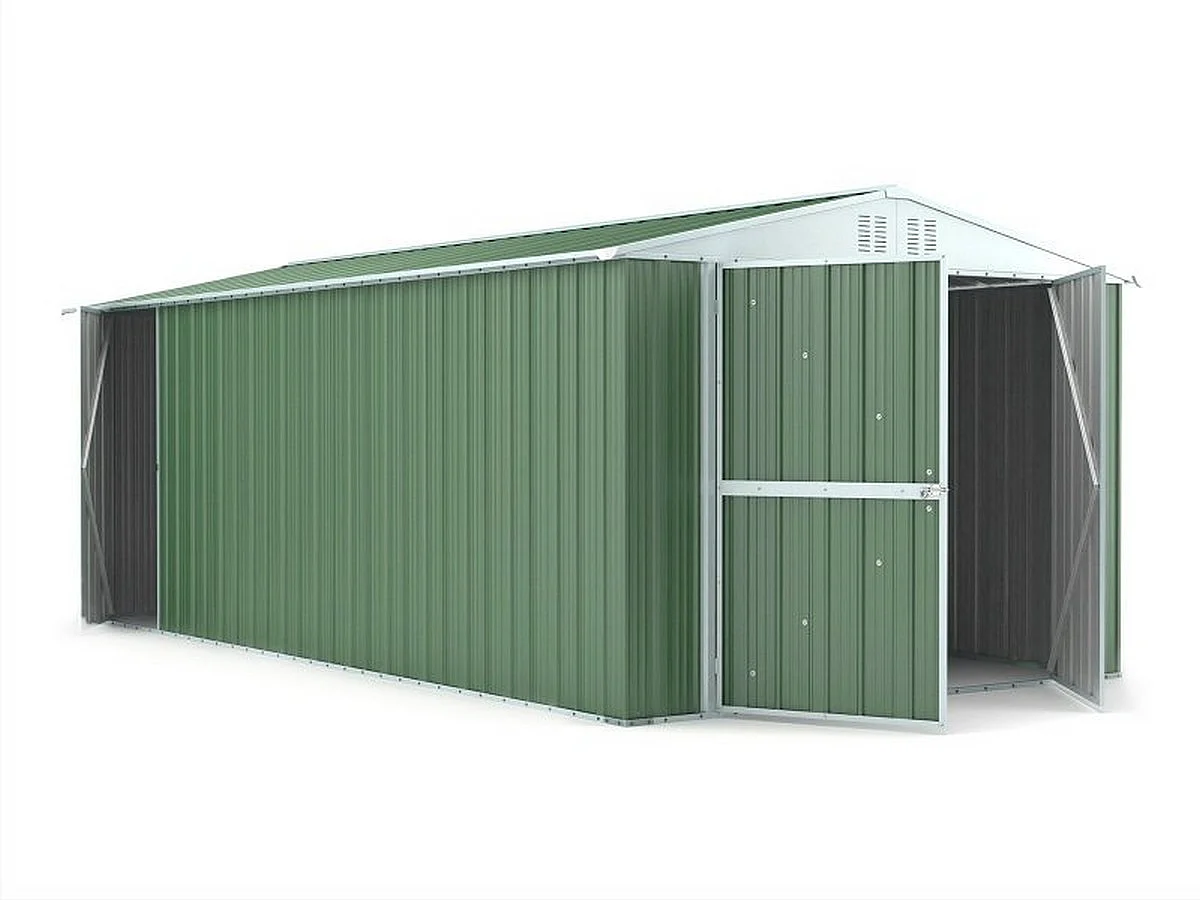 Box in lamiera garage auto Acciaio Zincato 327x611cm x h2.35m - 346KG - 19,98mq - VERDE