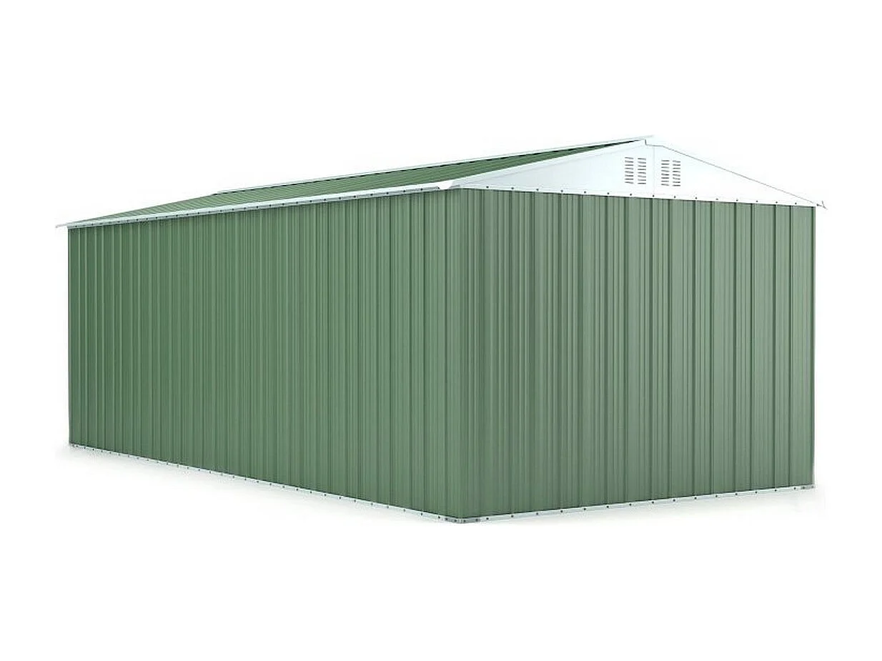 Box in lamiera garage auto Acciaio Zincato 327x611cm x h2.35m - 346KG - 19,98mq - VERDE