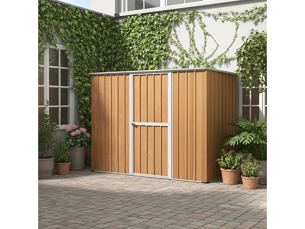 Casetta giardino in lamiera Box in Acciaio Zincato 260x185cm x h1.92m - 85kg - 4,81mq - FINITURA LEGNO