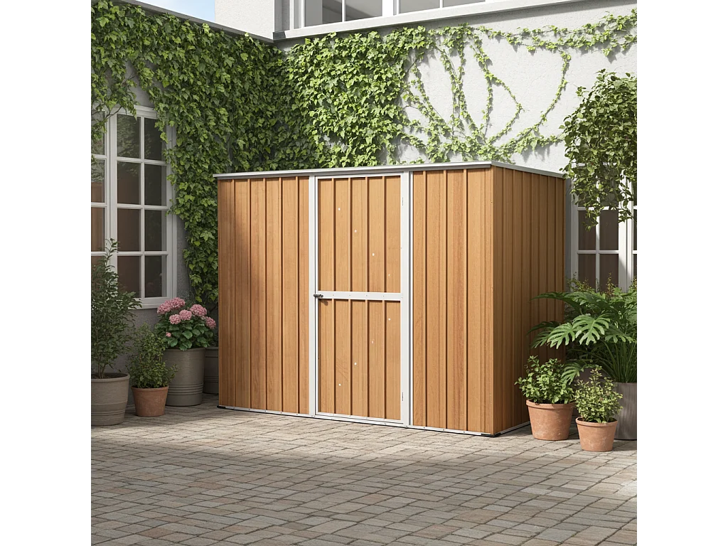 Casetta giardino in lamiera Box in Acciaio Zincato 260x185cm x h1.92m - 85kg - 4,81mq - FINITURA LEGNO