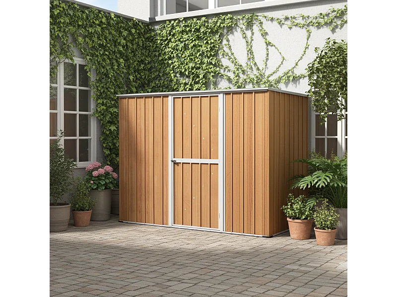 Casetta giardino in lamiera Box in Acciaio Zincato 260x185cm x h1.92m - 85kg - 4,81mq - FINITURA LEGNO