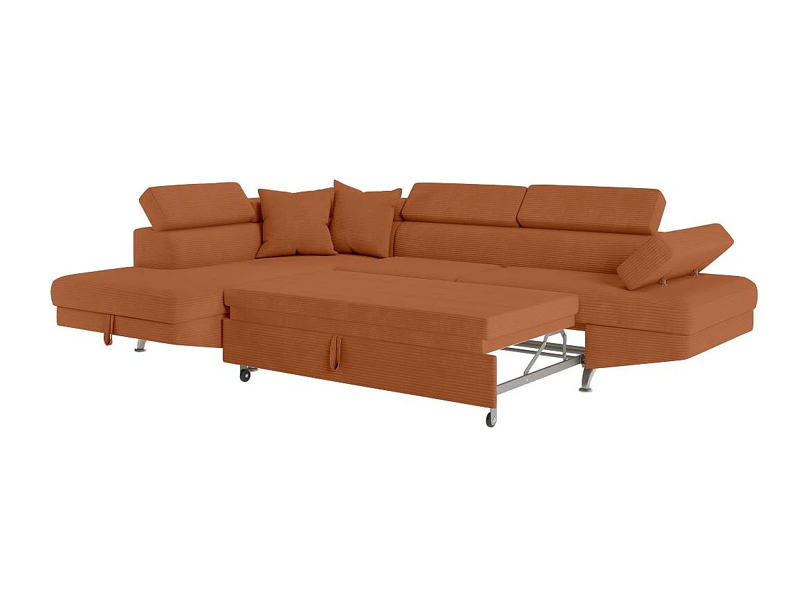 Canapé d'angle gauche convertible RIO 5 places avec coffre de rangement en velours côtelé - Terracotta