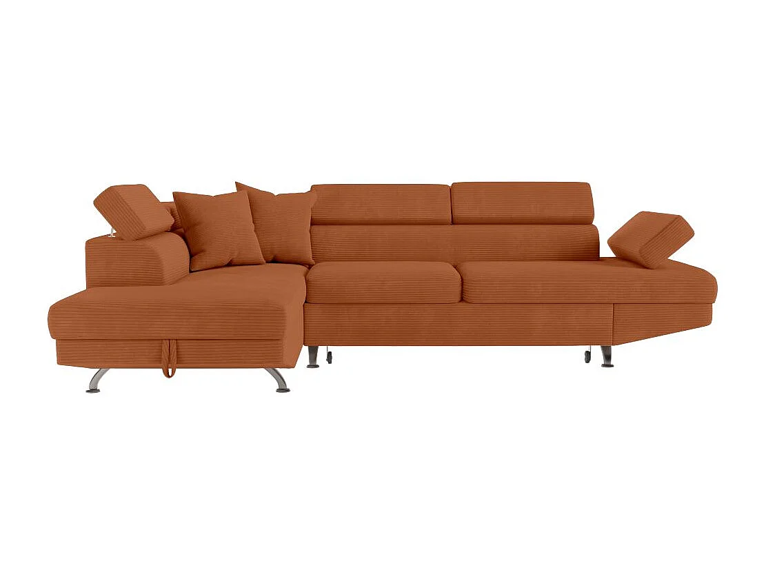 Canapé d'angle gauche convertible RIO 5 places avec coffre de rangement en velours côtelé - Terracotta