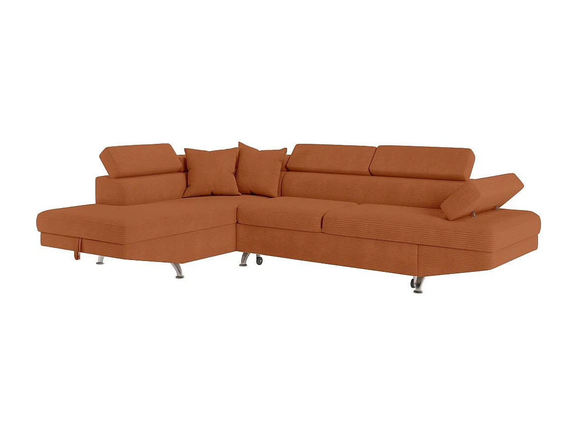 Canapé d'angle gauche convertible RIO 5 places avec coffre de rangement en velours côtelé - Terracotta