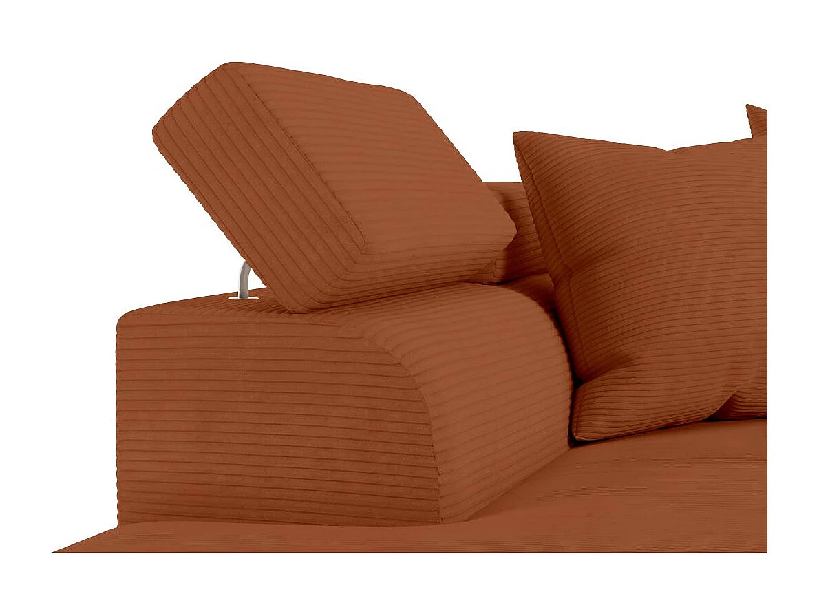 Canapé d'angle gauche convertible RIO 5 places avec coffre de rangement en velours côtelé - Terracotta