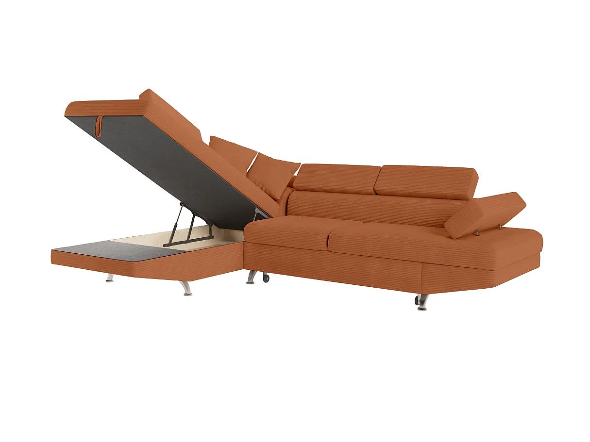 Canapé d'angle gauche convertible RIO 5 places avec coffre de rangement en velours côtelé - Terracotta