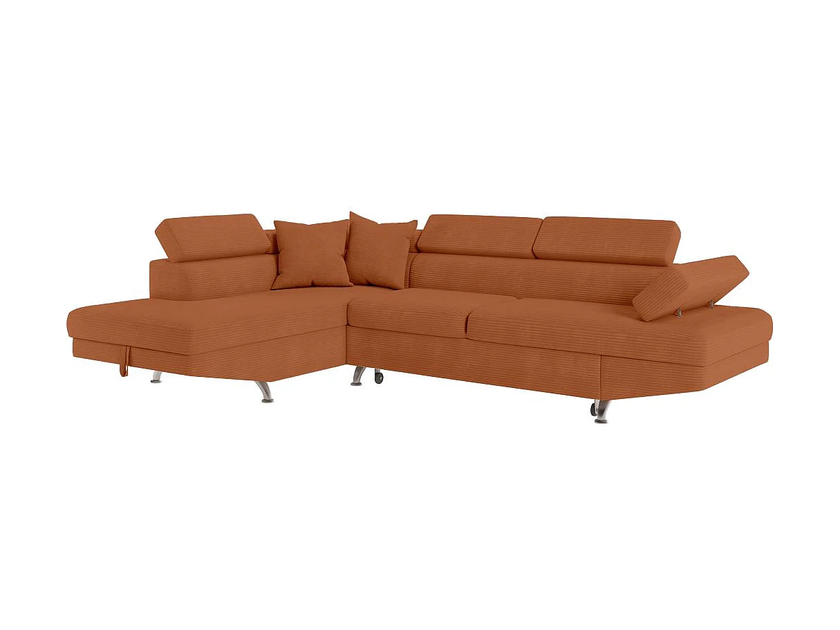 Canapé d'angle gauche convertible RIO 5 places avec coffre de rangement en velours côtelé - Terracotta