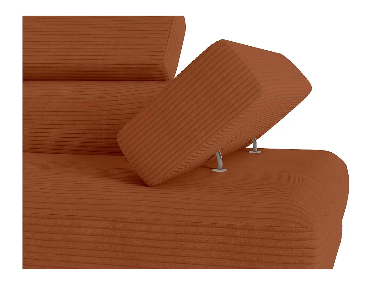 Canapé d'angle gauche convertible RIO 5 places avec coffre de rangement en velours côtelé - Terracotta