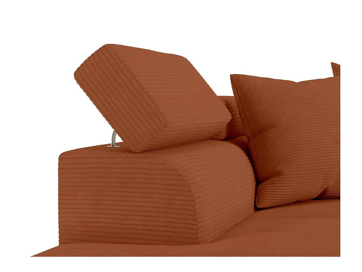 Canapé d'angle gauche convertible RIO 5 places avec coffre de rangement en velours côtelé - Terracotta