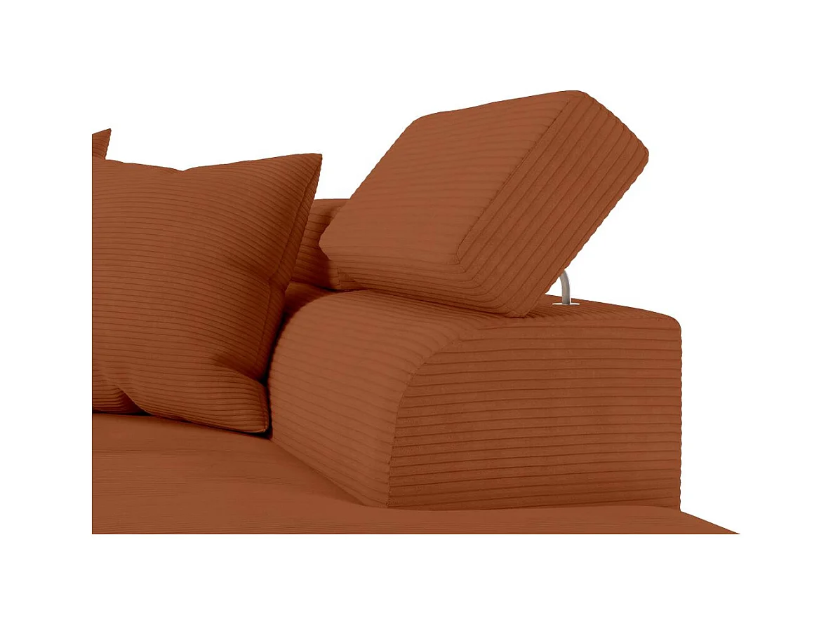 Canapé d'angle droit convertible RIO 5 places avec coffre de rangement en velours côtelé - Terracotta