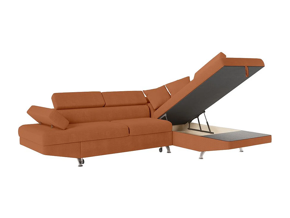 Canapé d'angle droit convertible RIO 5 places avec coffre de rangement en velours côtelé - Terracotta