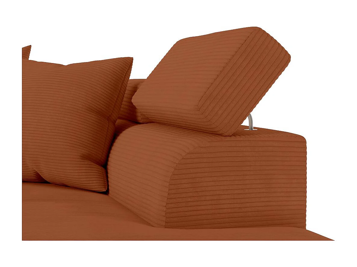 Canapé d'angle droit convertible RIO 5 places avec coffre de rangement en velours côtelé - Terracotta