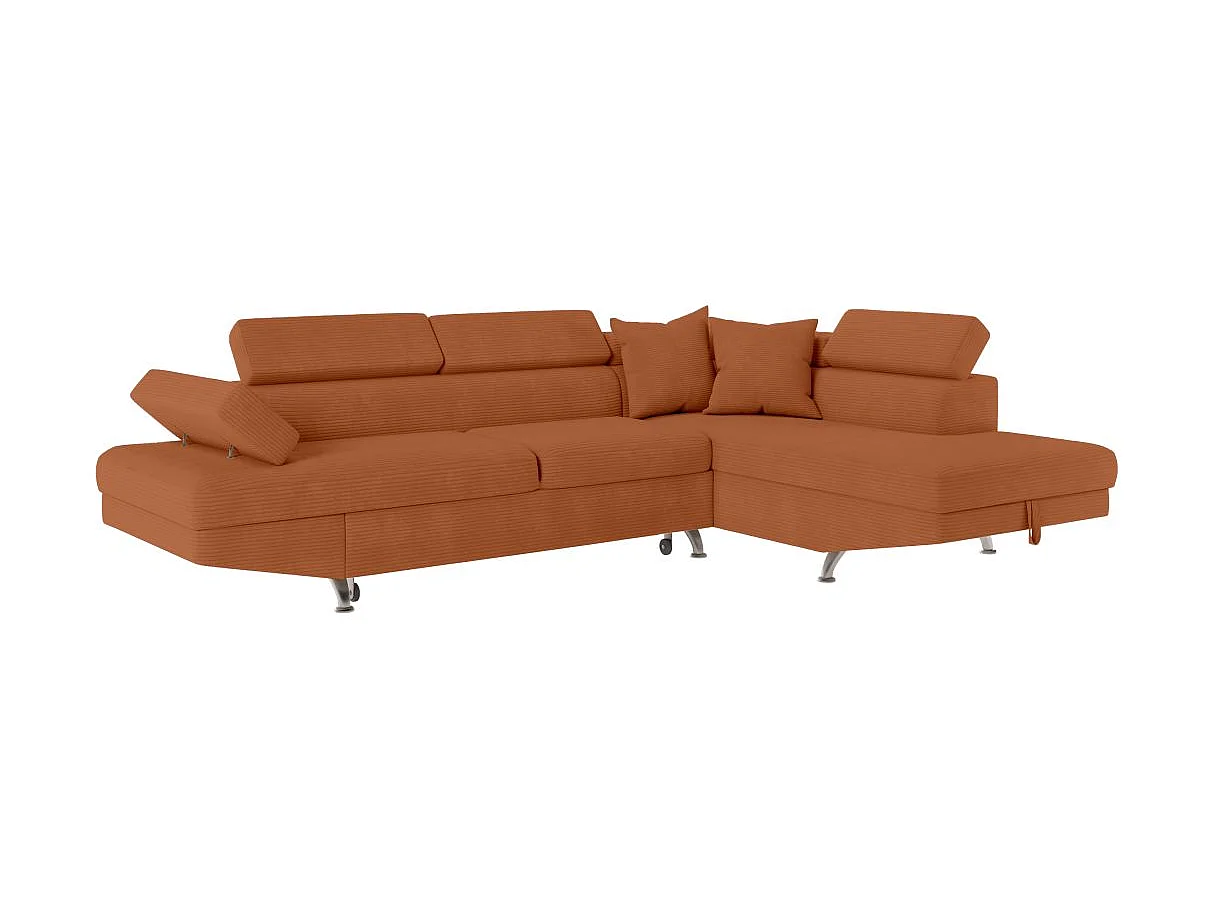 Canapé d'angle droit convertible RIO 5 places avec coffre de rangement en velours côtelé - Terracotta