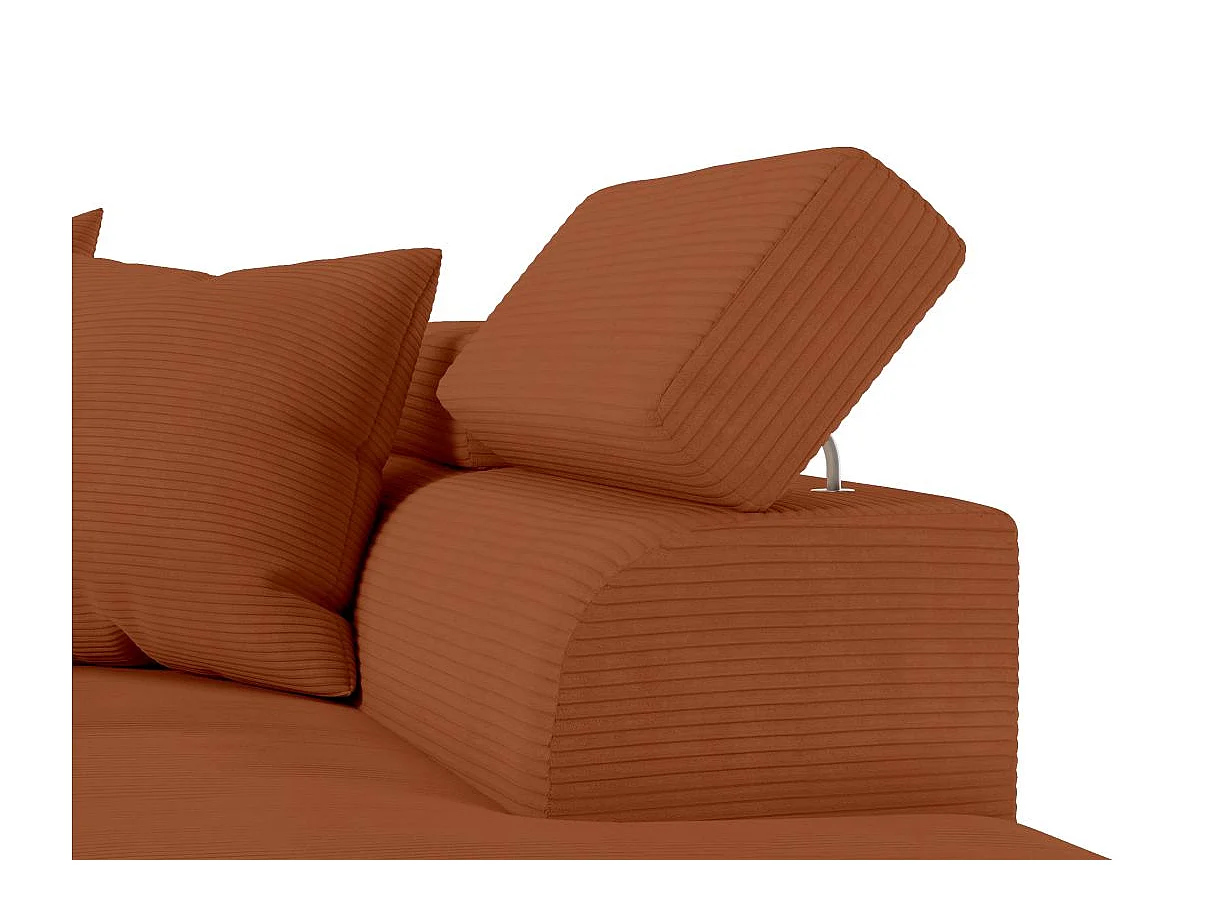 Canapé d'angle droit convertible RIO 5 places avec coffre de rangement en velours côtelé - Terracotta
