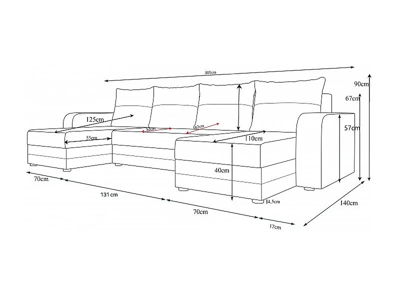 Canapé d'angle panoramique convertible HELLIA U en velours côtelé