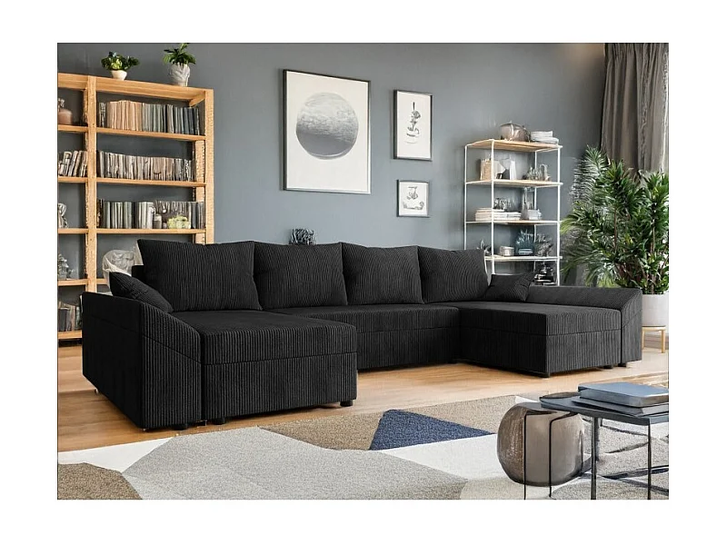 Canapé d'angle panoramique DENVI en U en velours côtelé